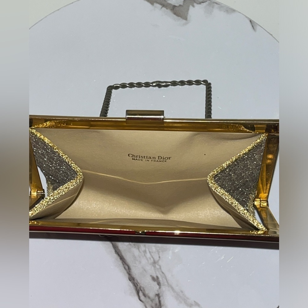 EXTREMELY RARE Vintage Christian Dior Brown & Gold Metallic Trotter Clutch - Picture 6 of 15